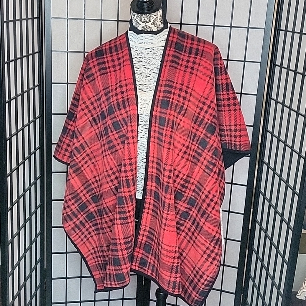 Woolrich Red & Black Reversible Plaid Poncho - One Size